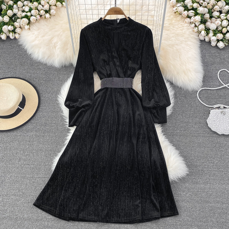 Elegant Velvet Long Sleeve Dress Fashion Dress RF0191
