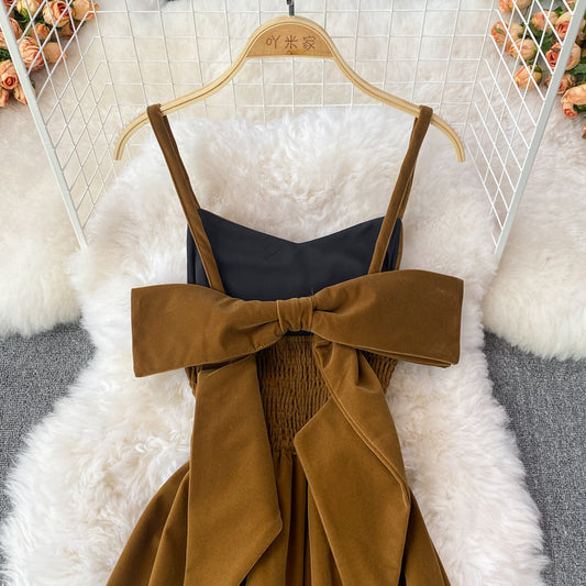Cute Bow Velvet Backless Dress Fashion Dress RF0190