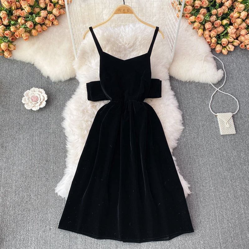 Cute Bow Velvet Backless Dress Fashion Dress RF0190