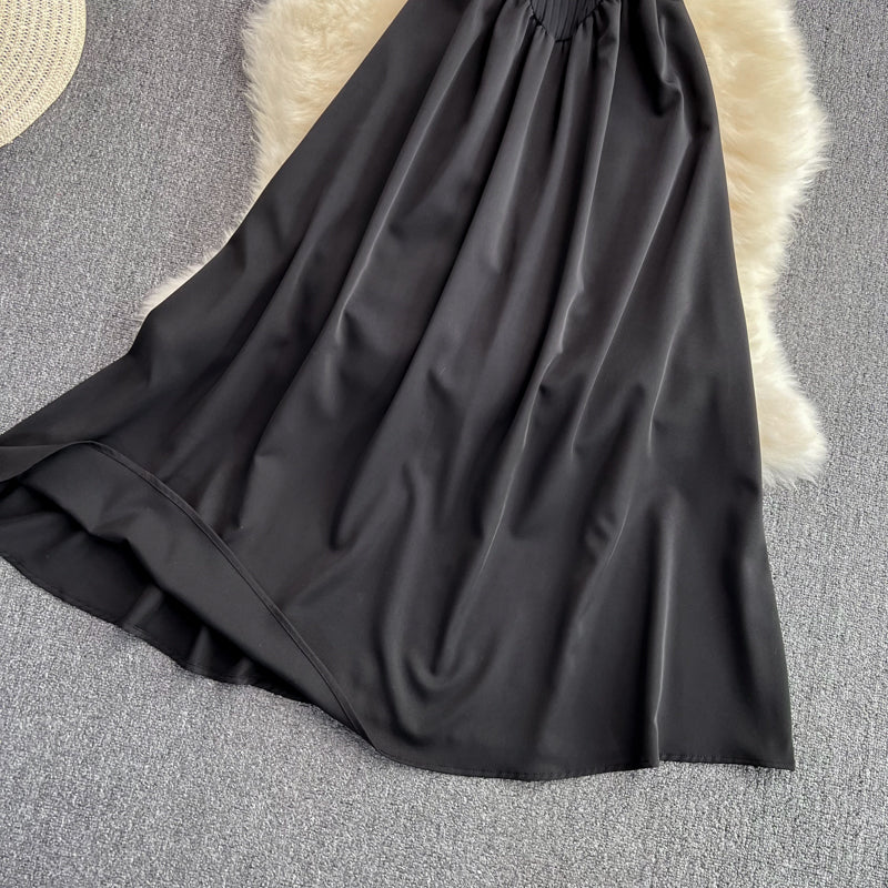 Robe noire trapèze à épaules dénudées, robe tendance RF0184