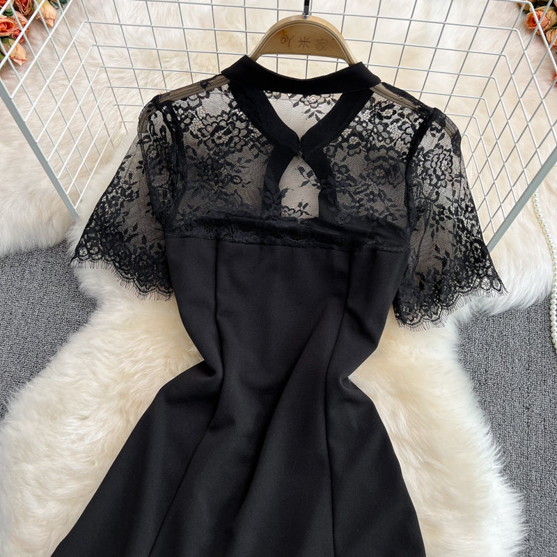 Black Lace Short Dress Black Fashion Dress RF0178