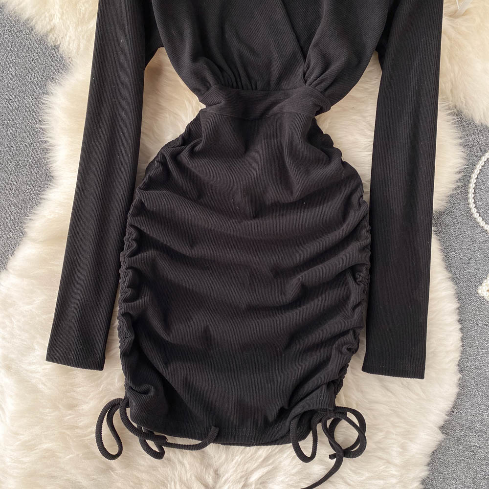 Sexy V-neck Drawstring Dress Fashion Dress RF0173