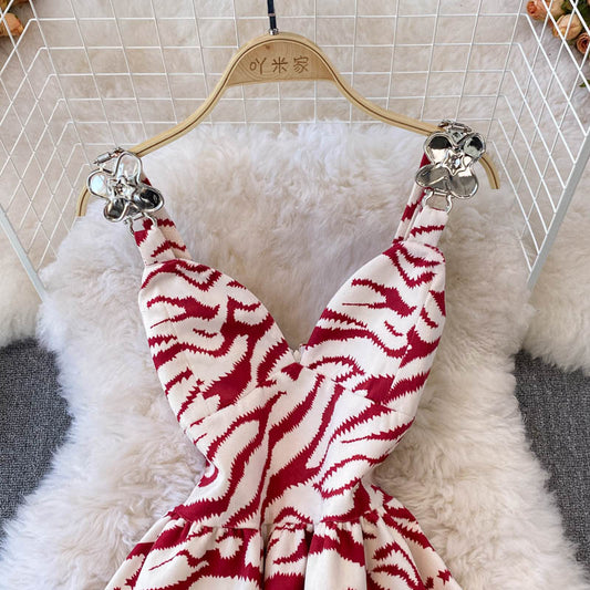 Cute V-neckline Zebra Print Short Dress RF0158