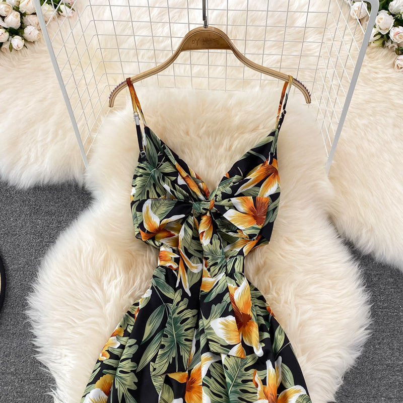 Cute V Neck Floral Dress With Bow Fashion Dress RF0155