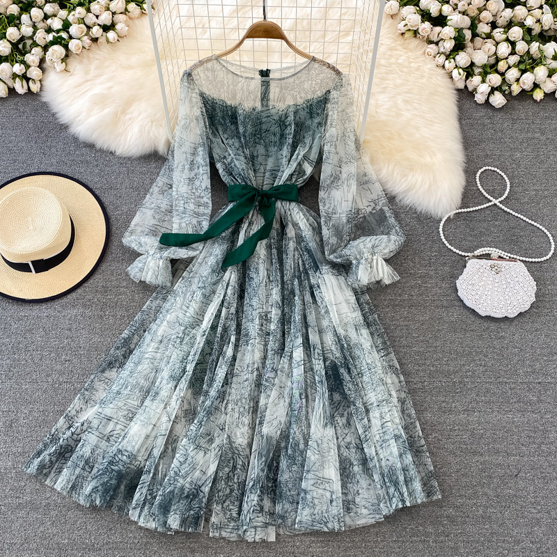 Langarmkleid mit Retro-Tintendruck RF0145