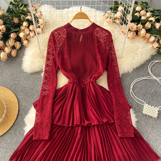 A Line Chiffon Lace Long Sleeve Dress Fashion Dress RF0125