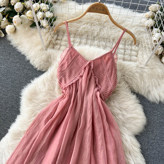 Pink V Neck Short Dress A Line Fashion Dress RF0075