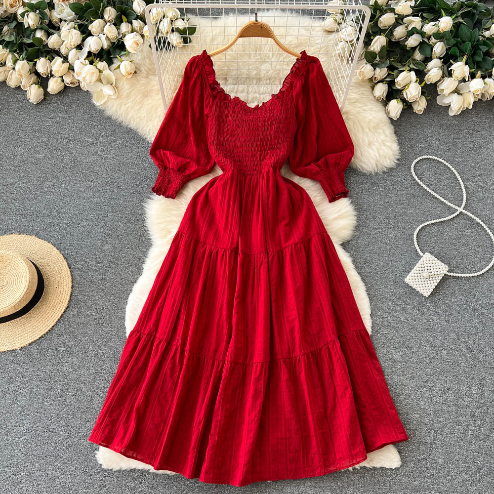 Red A Line Long Sleeve Dress Fashion Dress RF0064