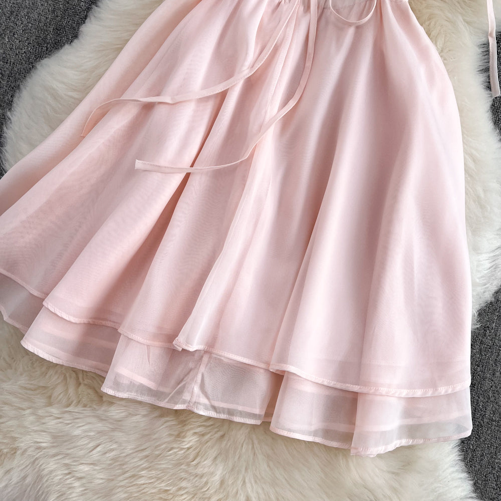 Pink Tulle Short Backless Dress Fashion Girl Dress RF0059