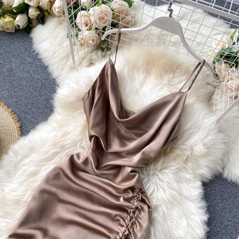 Simple Satin Long Dress Fashion Dress RF0056