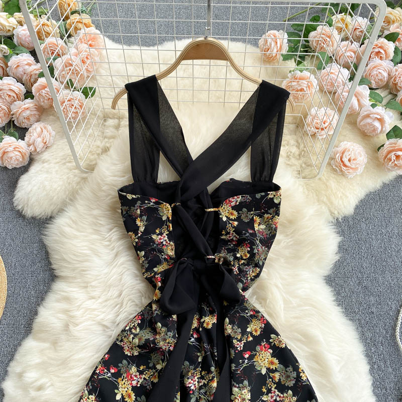 Black A-line Floral Dress Fashion Dress BF0029