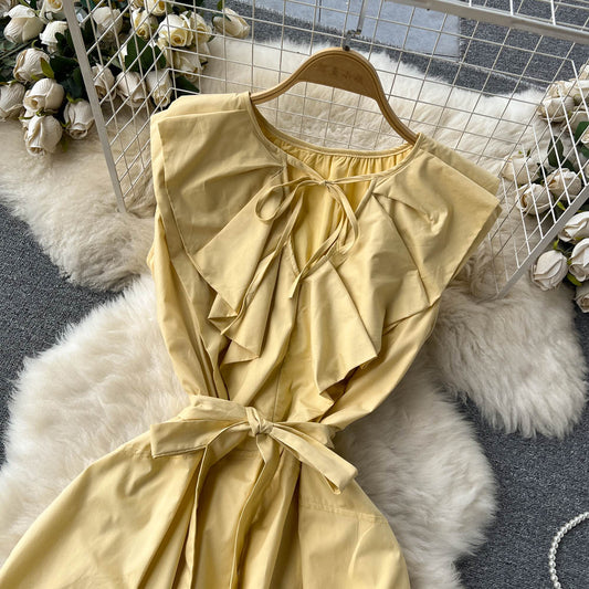 Cute A-line Short Sleeve Dress, Yellow Fashion Dress RF0013