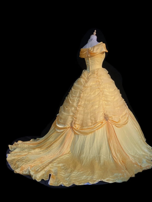 Fairy Ball Gown Off The Shoulder Yellow Organza Quince Dresses Quinceanera Dress N3241