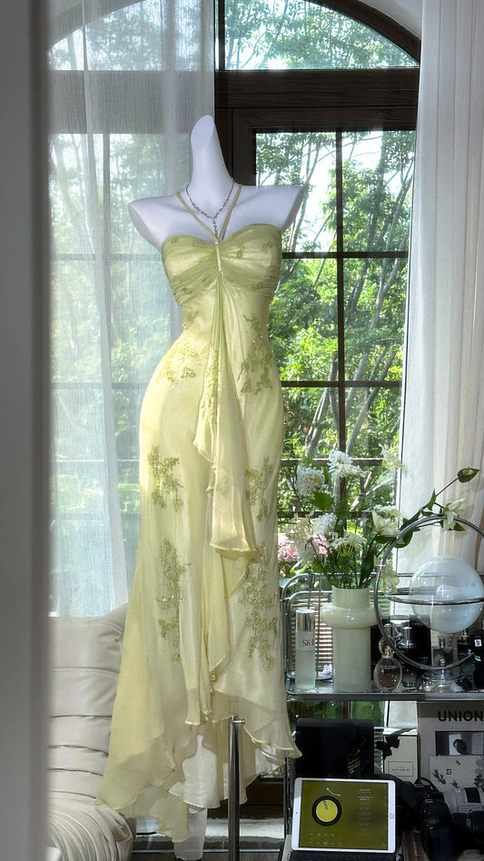 Modest Prom Dresses Mermaid Halter Green Chiffon Sleeveless Evening Outfits N3570