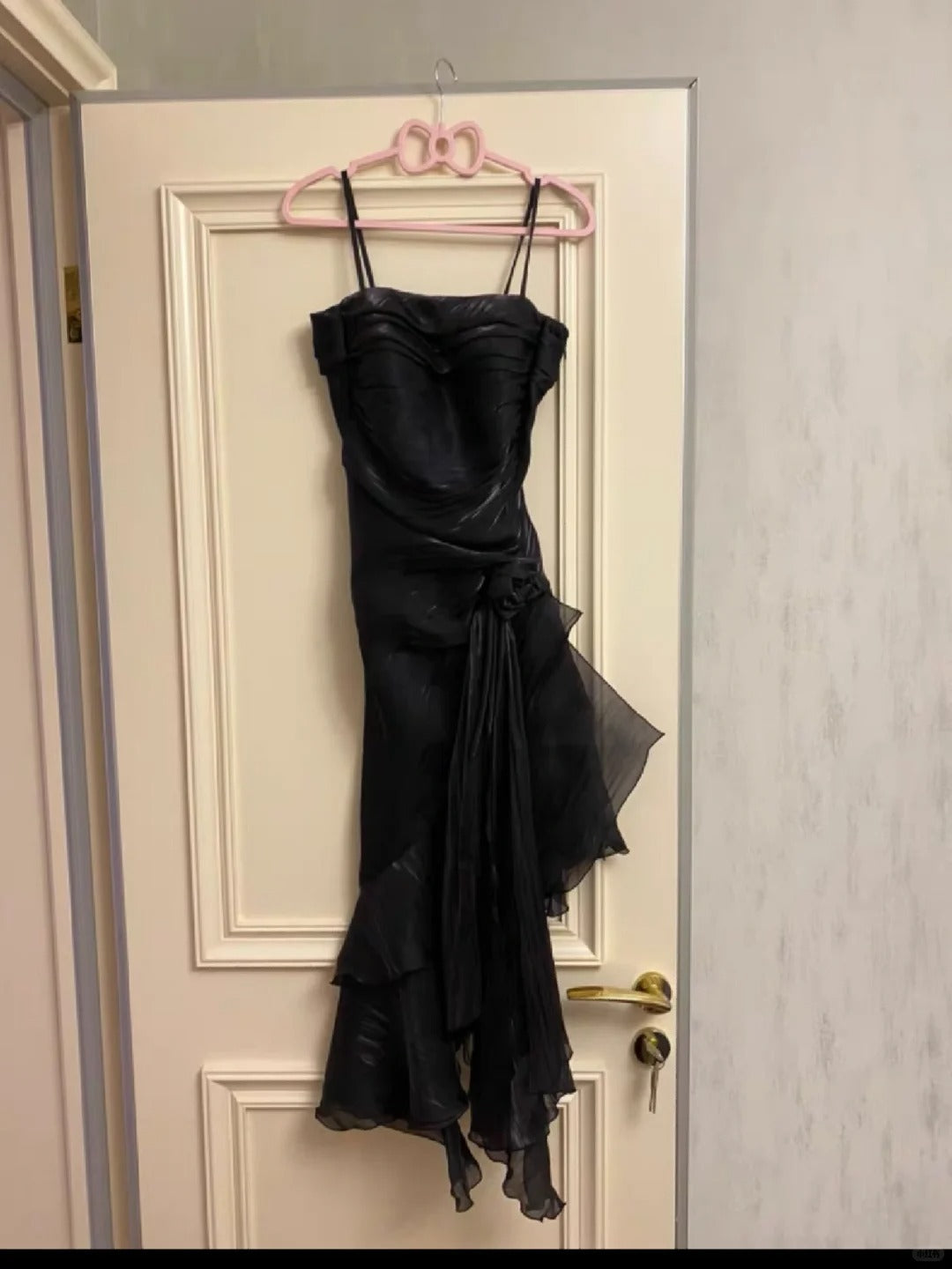 Modest Mermaid Spaghetti Strap Navy Blue Tea Length Spring Summer Event Outfits Wedding Guest Dresses RB3214
