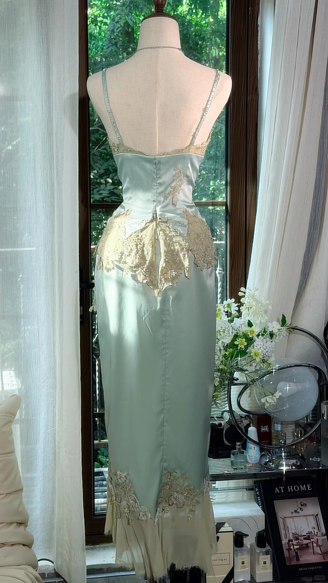 Flamboyant Sheath Spaghetti Strap Green With Lace Bodice Midi Date Night Evening Outfit Formal Prom Dresses RB5279