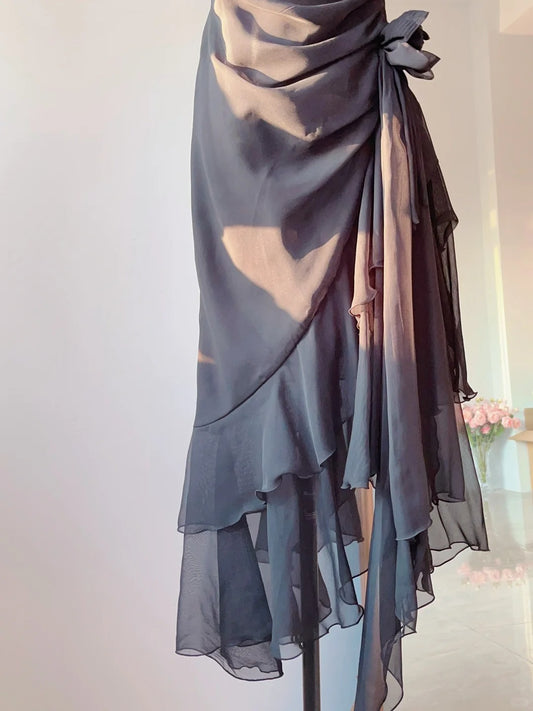 Modest Mermaid Spaghetti Strap Little Black Dress Tea Length Spring Summer Event Outfits Wedding Guest Dresses RB3233