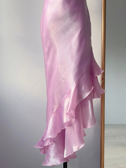 Vintage Prom Dresses Mermaid Spaghetti Straps Lilac With Ruffles Sleeveless Evening Formal Outfits RB4251