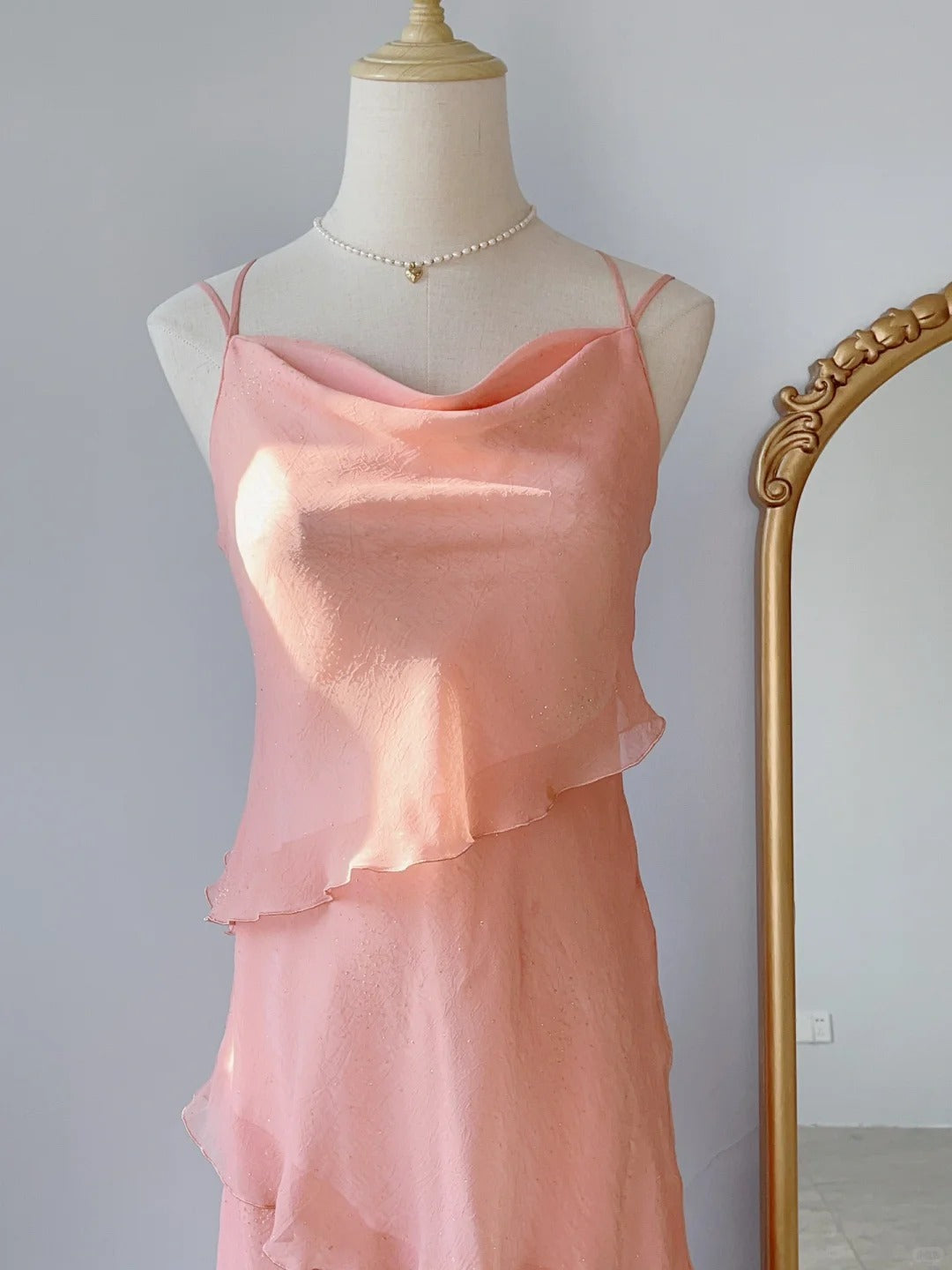 Modest A Line Spaghetti Strap Pink Tea Length Spring Summer Event Outfits Wedding Guest Dresses RB3239