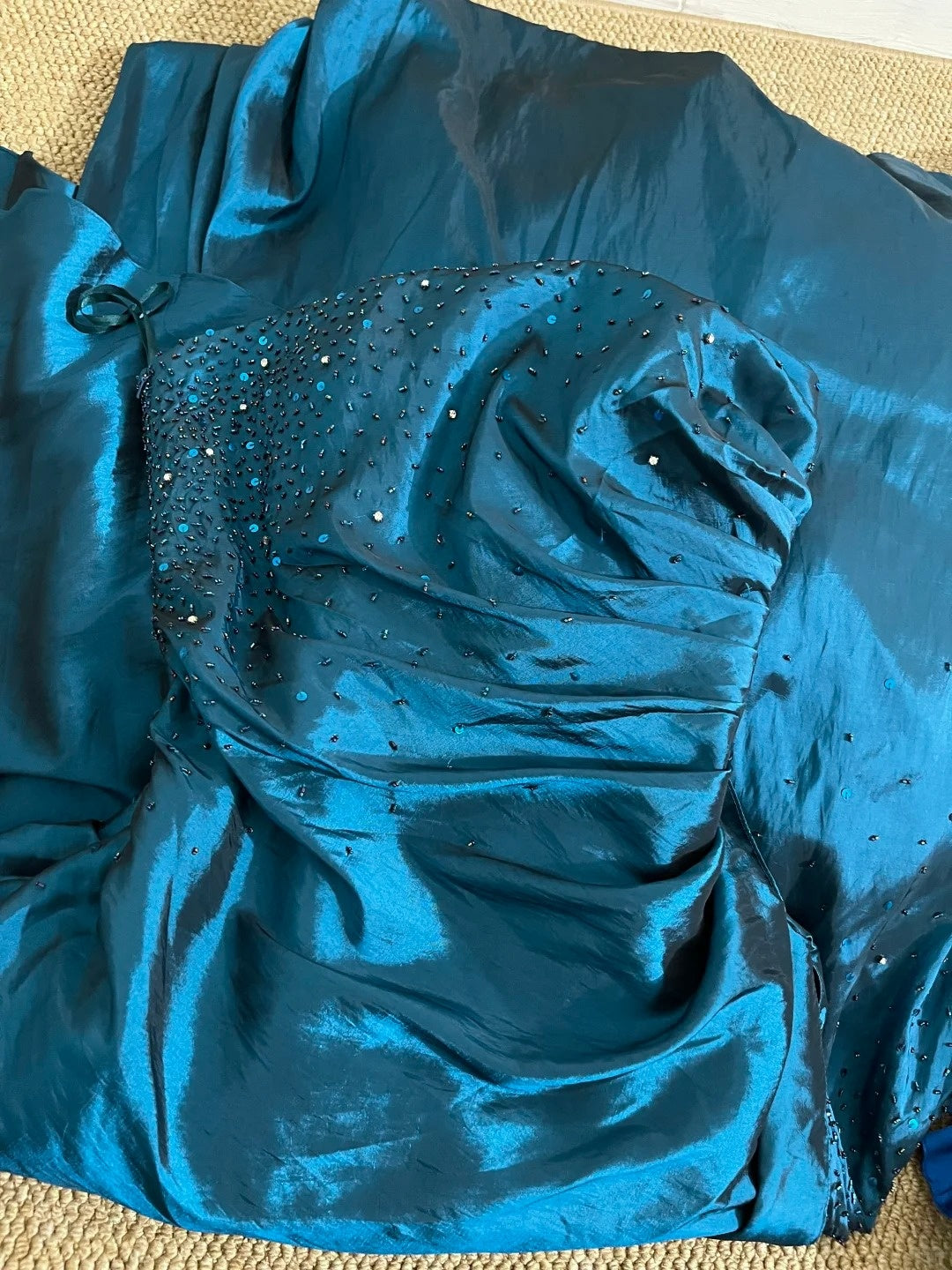 Princess Prom Dresses Ball Gowns Strapless Sleeveless Blue Satin With Beaded Bodice Evening Long Formal Dress RB3271