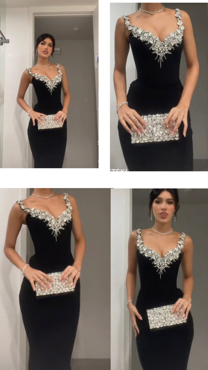 Elegant Mermaid Sweetheart Black Bodycon Evening Women Party Long Formal Prom Dress 16 Birthday Gown Ladies Dresses AB1221