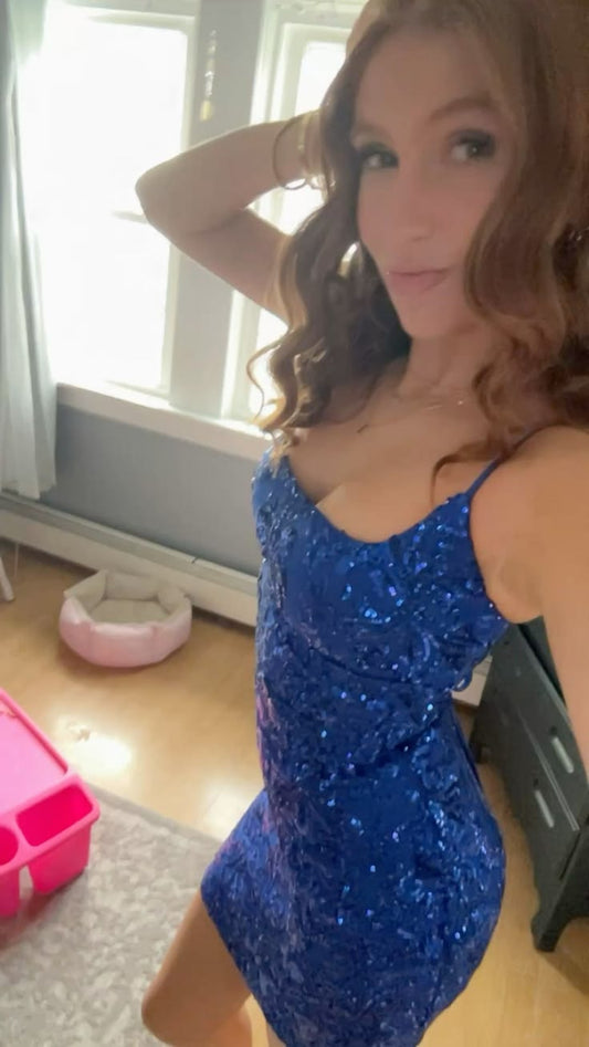 Shiniest Star Sequin Mini Dress Sheath Spaghetti Strap Royal Blue Graduation Dresses High School For 8th Grade Homecoming Dress RB3312