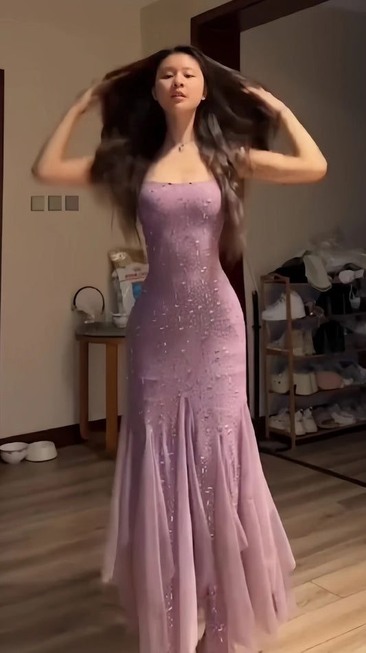 Dusty Rose Sequin Long Prom Dresses Sheath Party Dress AB547