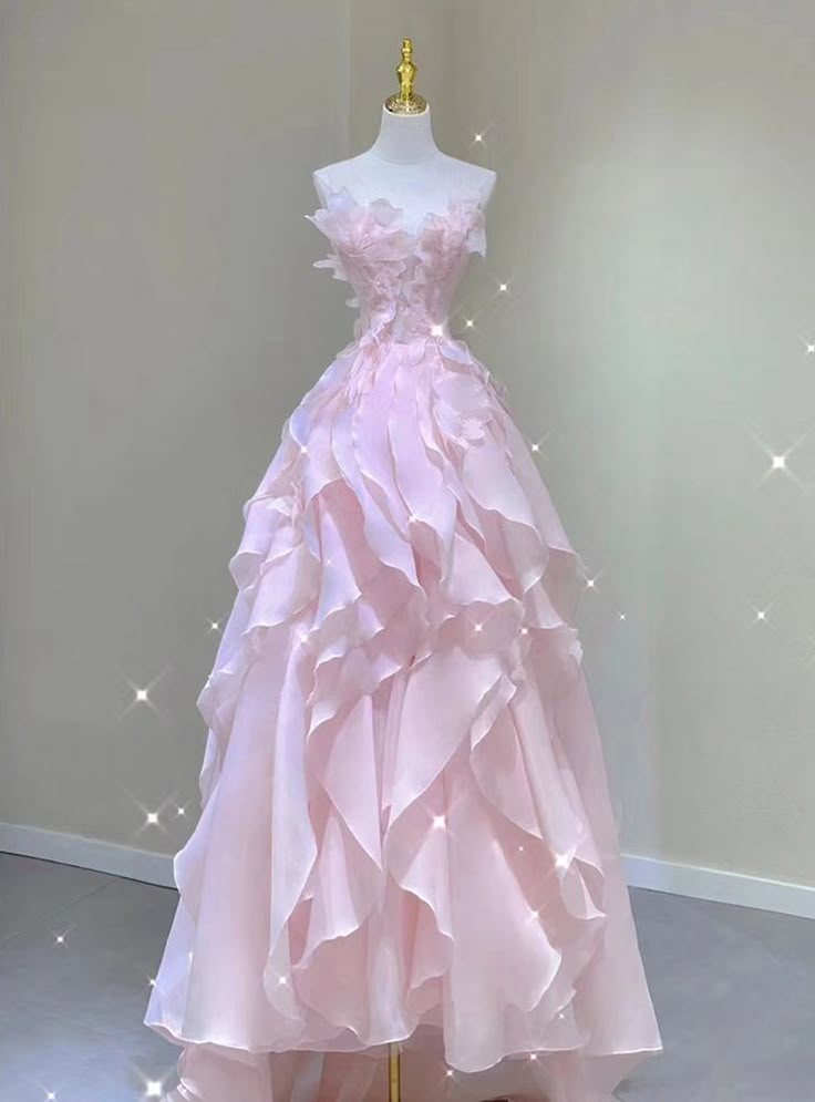 Pink princess evening dress, fairy party dress, girl’s birthday flower dress, Sweet 16 Prom Dresses AB137