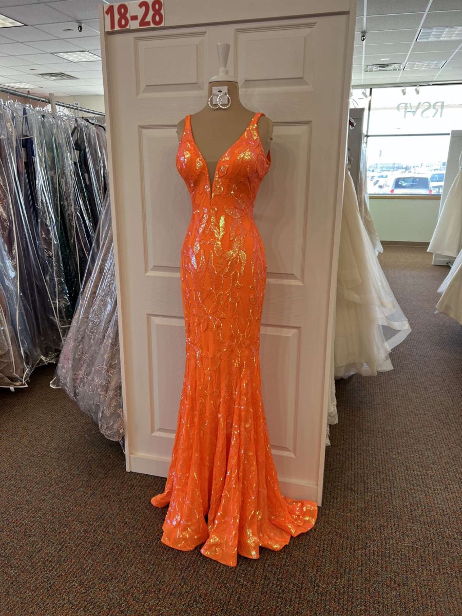 Modest Mermaid V Neck Orange Sequin Prom Dresses Inspo For Teens Formal Dress Party Outfits Prom Gowns AB066