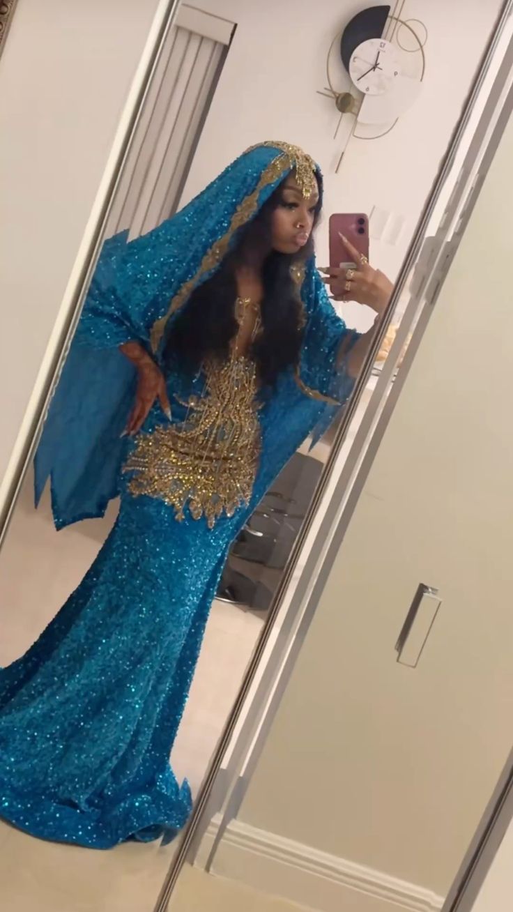 Klassische Meerjungfrau Blau Pailletten Lang Für Damen Schwarze Mädchen Teenager Abend Ballkleider N2168