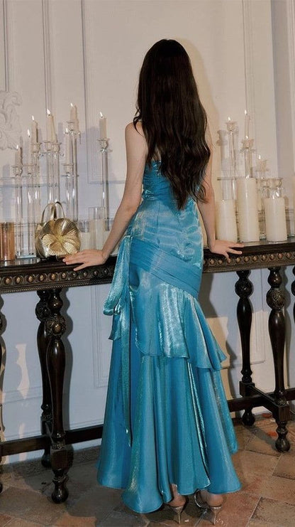 Fashion Burgundy Ruffle Long Prom Dresses Spaghetti Straps Dance Dress AB1613