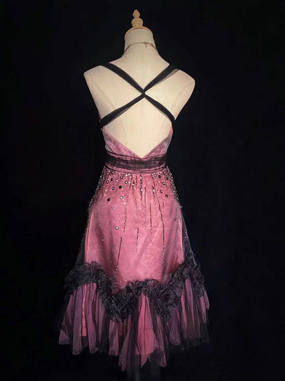 Vintage Tulle Beaded A Line Birthday Dress Spaghetti Straps Homecoming Dress Cocktail Dress RB6238