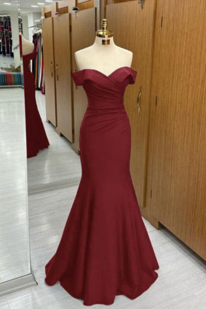 Marineblaues schulterfreies Meerjungfrauen-Abendkleid mit kurzen Ärmeln und Herzausschnitt, perfekt für Geburtstage und als Ballkleid (AB2390)