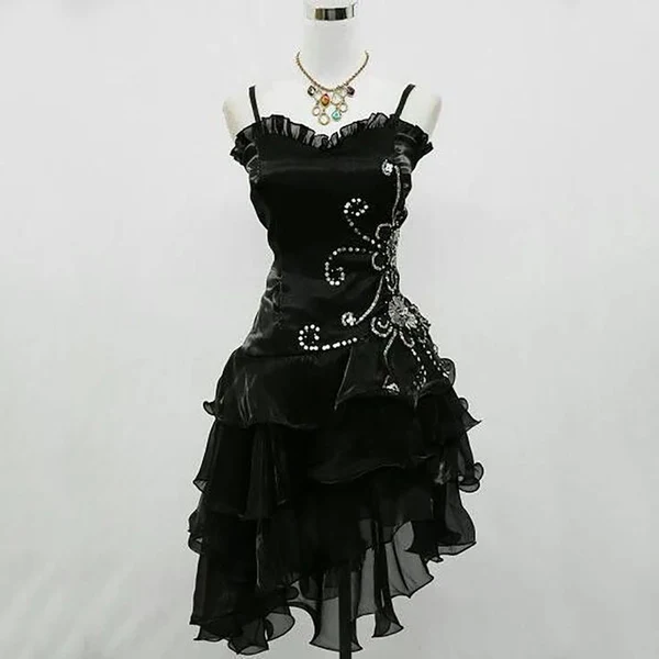 Robe de soirée/de bal mignonne en organza noir bordeaux avec bretelles fines et perles argentées pour le retour au bercail N3907