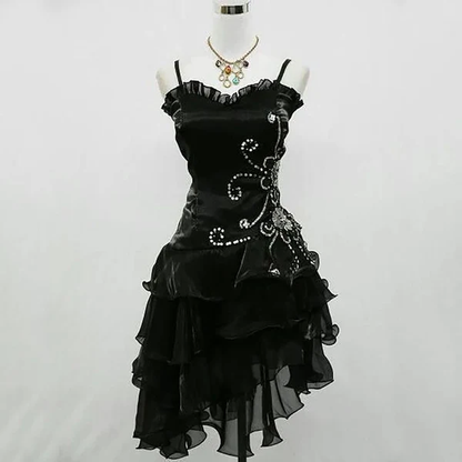 Robe de soirée/de bal mignonne en organza noir bordeaux avec bretelles fines et perles argentées pour le retour au bercail N3907