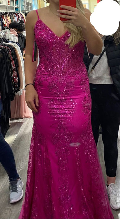Glitzerndes Meerjungfrauen-Abendkleid für Damen, pinkfarbene Pailletten, langes formelles Ballkleid, AB1716