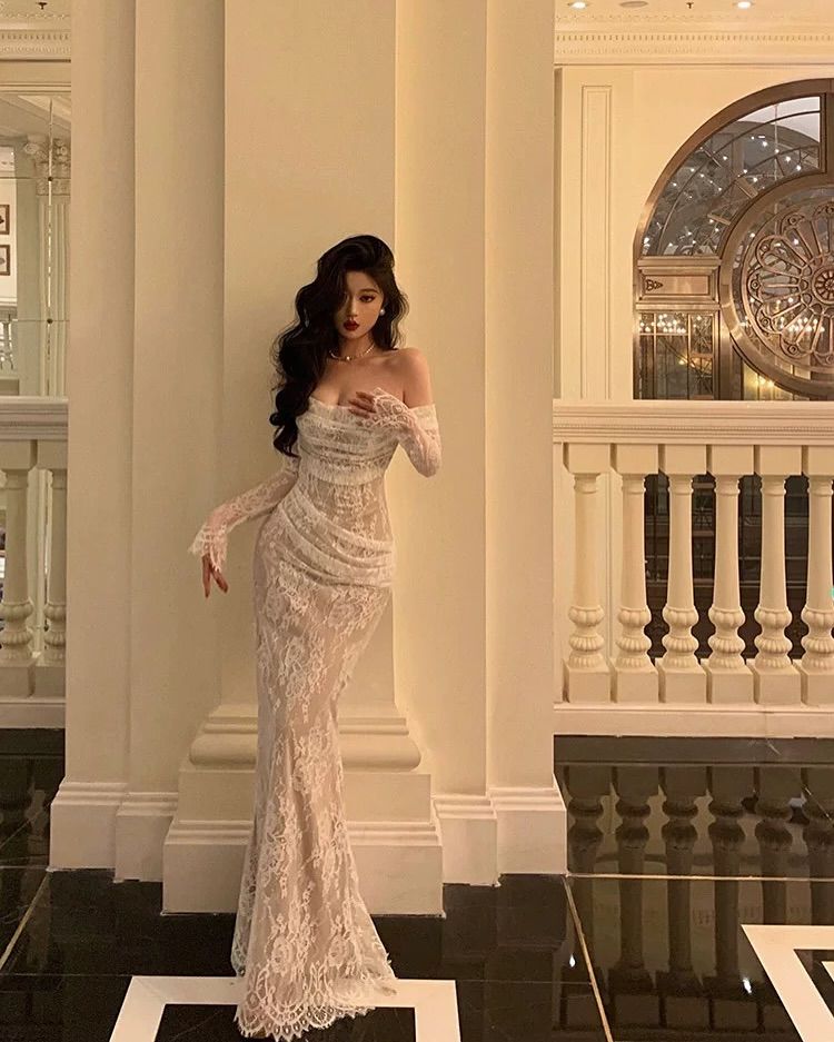 Modest Off The Shoulder Lace Mermaid Long Prom Dresses Formal Party Gown For Women AB1527