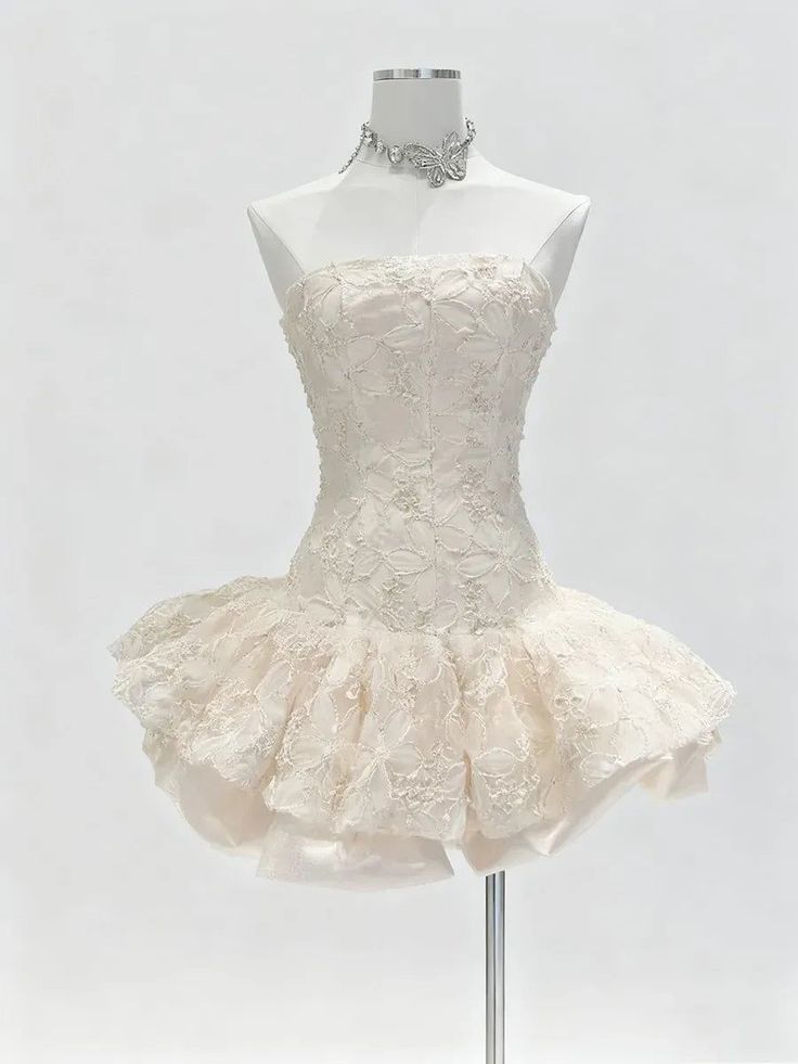 Pretty Ball Gown Strapless White Lace Mini Homecoming Dresses Short Party Birthday Outfits RB4178