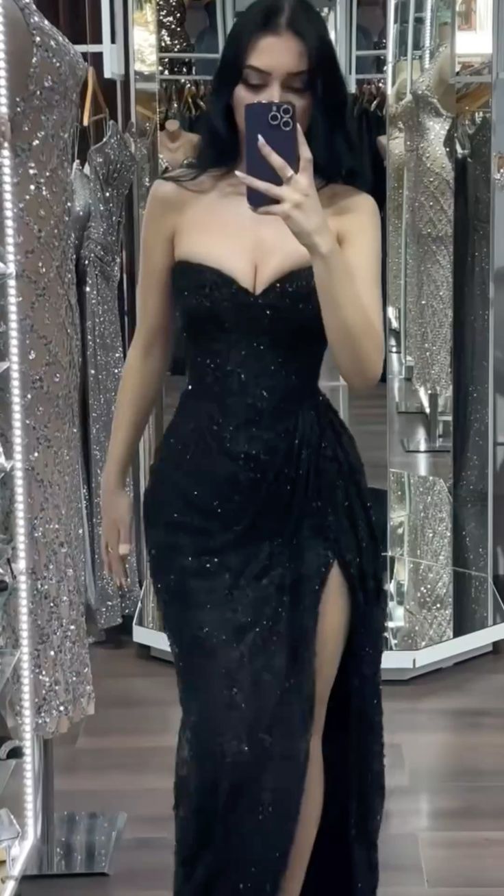 Elegant Mermaid Sweetheart Black Tie Lace Slit Baddie Cruise Ship Formal Night Evening Dresses Long Birthday Outfit RB3812