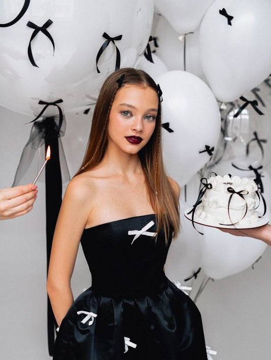 Elegant A Line Strapless Little Black Dresses Short Satin 16th Birthday Dress Hoco Dresses N1880
