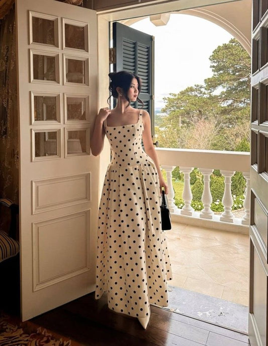 Modest Night Aesthetic Mermaid Spaghetti Straps White Polka Dot College Formal Outfit Long Prom Graduation Dresses For Teens N1116