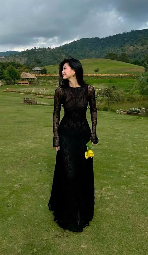 Robe de cocktail sirène noire en dentelle, longue, idéale pour un dîner de remise de diplôme ou un bal de fin d'année (AB1892)
