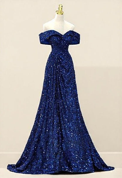 Sequin Mermaid / Trumpet Evening Gown Elegant Dress Formal Wedding Floor Length Off Shoulder Lace Up with Pleats AB1830