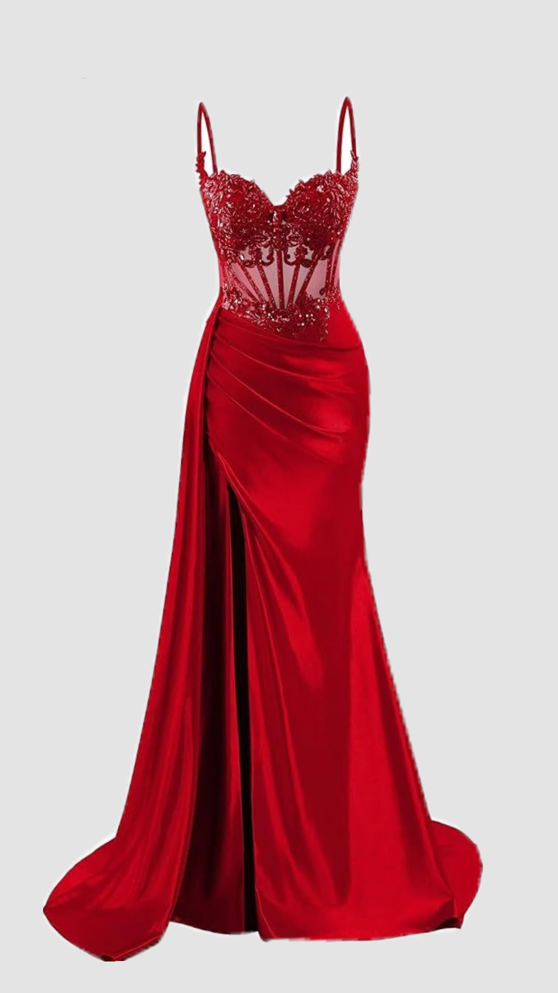 Ethereal Mermaid Spaghetti Straps Burgundy Beaded Slit Long Prom Dresses Inspiration Prom Gowns RB1308
