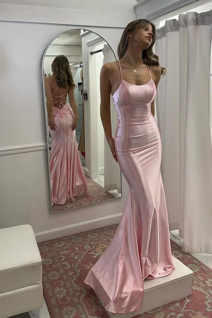 Cute Mermaid Scoop Neck Satin Long Prom Dress For Women AB1559