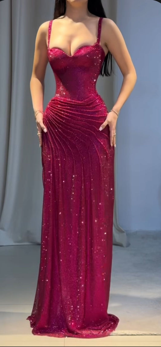 Attractive Sequins Sweetheart Hot Pink Mermaid Prom Dresses Senior Evening Dress Party Gowns AB350