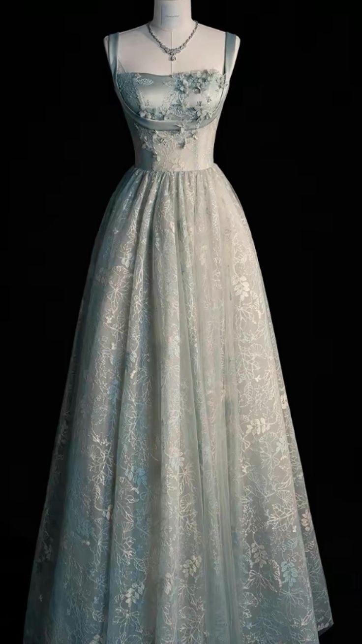 Wunderschönes, langes Tüll-Abendkleid in A-Linie, Salbeigrün, AB1836