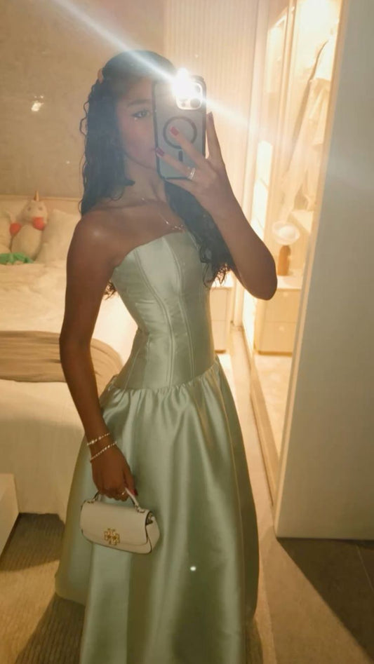 Elegant Ball Gown Strapless Sage Green Cruise Ship Formal Night Evening Dresses Long Birthday Outfits AB3801