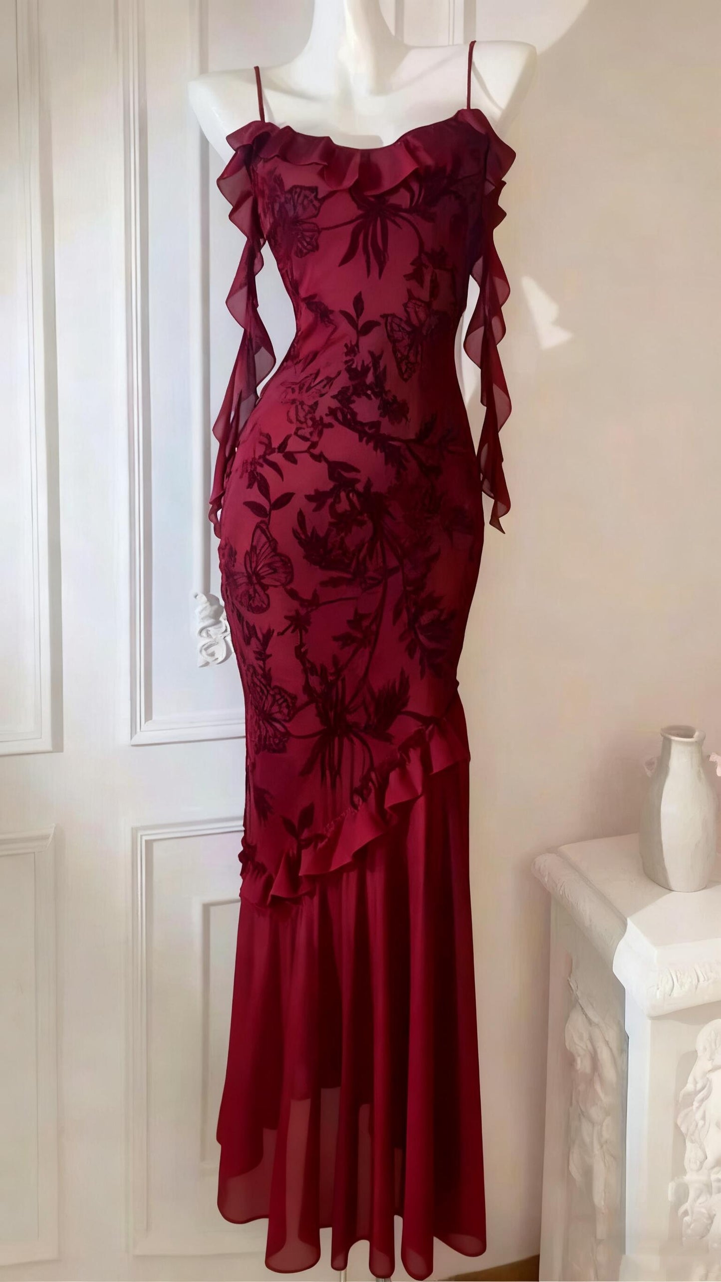 Robe de bal longue en mousseline noire à bretelles spaghetti et sirène chic, robe de soirée d'inspiration DH3027
