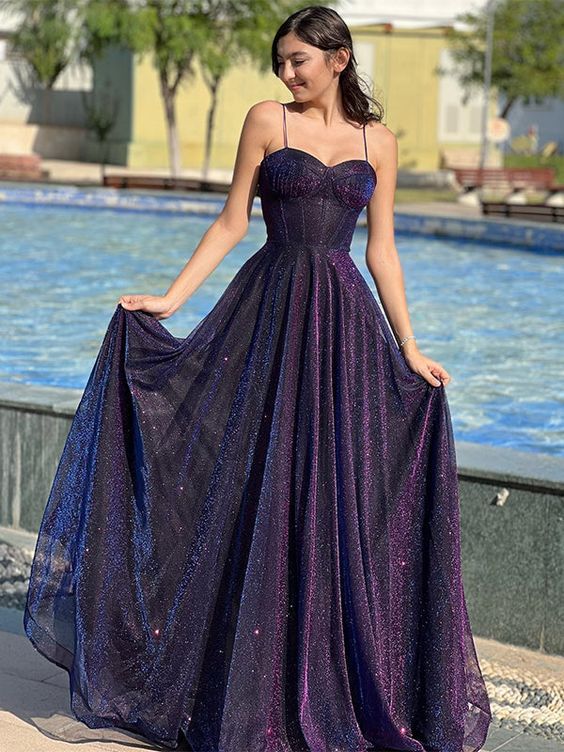 Robe de bal en tulle scintillant pour femme, corset long, coupe trapèze, bretelles spaghetti, paillettes, inspiration robe de soirée AB705